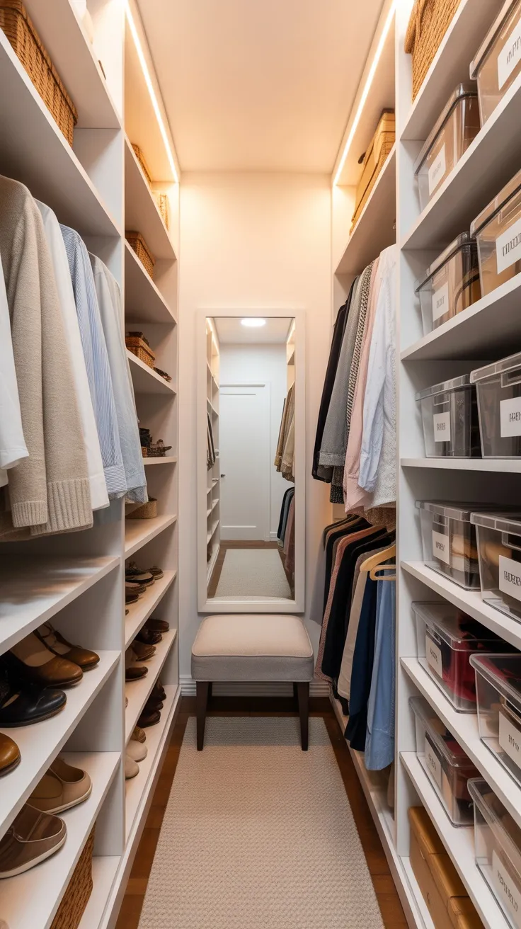 20+ Narrow Walk‑In Closet Decor Ideas to Maximize Space, Style & Storage